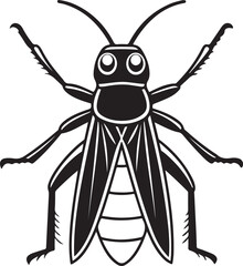 Vector illustration of a black and white cricket depicting a detailed insect design