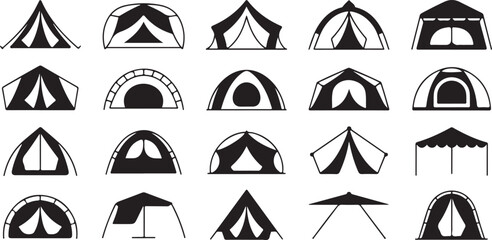 Camping vector icon set for travel, holiday, and summer vacation