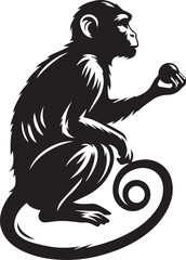 Black and White Monkey Silhouette Vector Set – Sitting, Walking, and Playing Poses