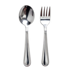 Stainless Steel Spoon and Fork Set for Toddlers, Isolated on White Background, Ideal for Mealtime Fun and Learning
