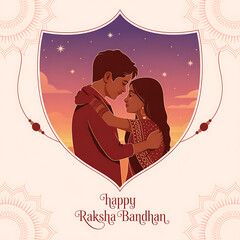 Happy Raksha Bandhan: Brother and Sister in Artistic Frame Design | Raksha Bandhan Poster