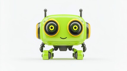 Fototapeta premium A cheerful green robot with large eyes and an engaging smile, showcasing a friendly and innovative design.