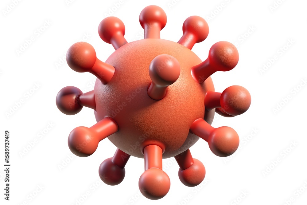 Poster detailed 3d rendering of a red coronavirus particle on a white background