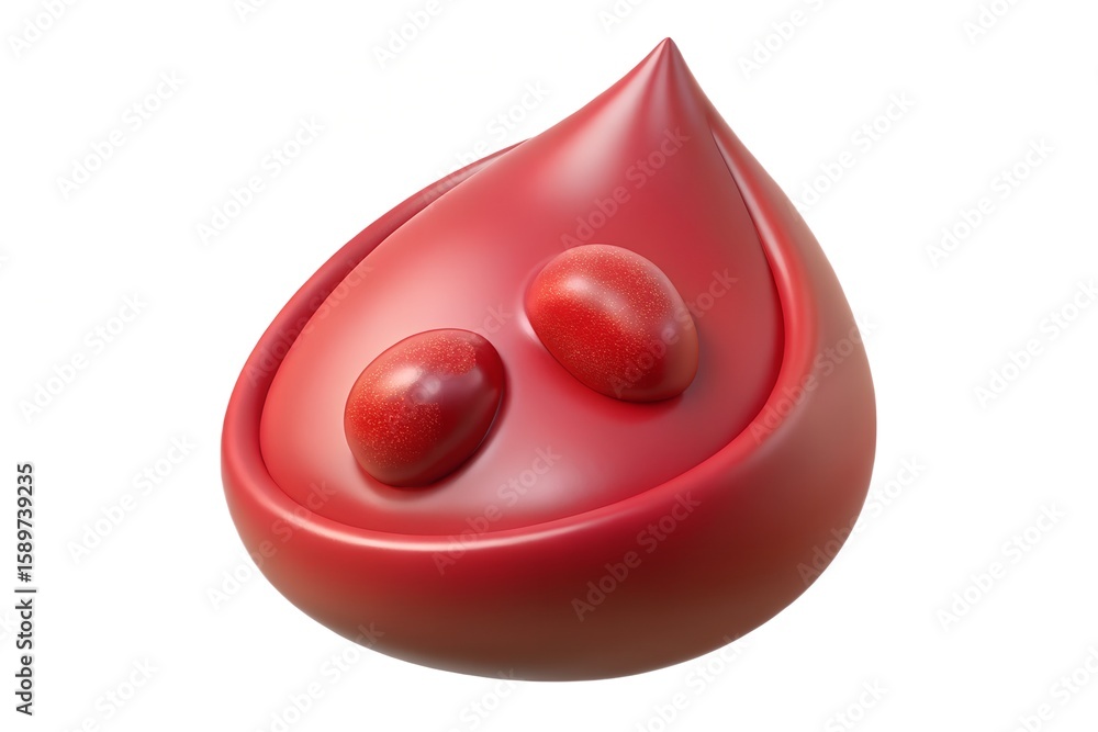 Poster abstract red drop shape with speckled spheres inside