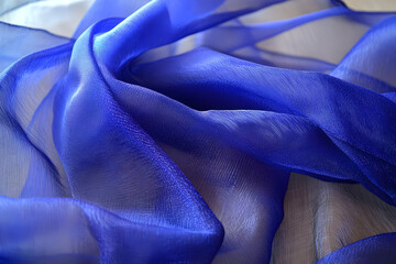 Luxurious Royal Blue Sheer Fabric Drape Texture