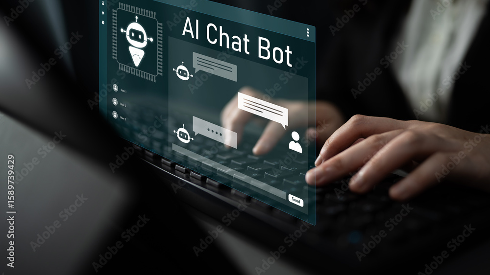 Poster ai chatbot interface facilitates communication, chatbot, and ai interaction for automated user suppo
