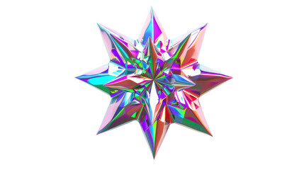 Colorful geometric star sculpture reflecting light in a bright environment with a smooth surface and sharp points