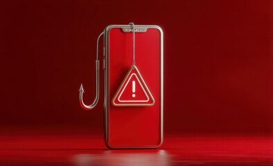 Vivid 3D illustration of mobile phishing threat with security warning icon
