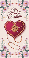 Happy Raksha Bandhan: Heart Rakhi with Floral Border Design