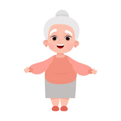 Cute cartoon grandma character full length with outstretched arms
