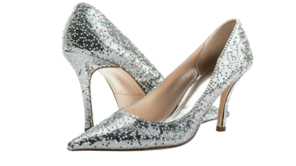 Stylish silver high heel shoes with glitter detailing perfect for evening events or parties