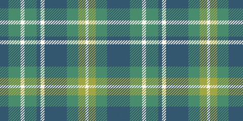 A seamless tartan plaid pattern in rich blue and green shades with yellow and white accents. Featuring a woven texture, this design is perfect for textiles, digital backgrounds