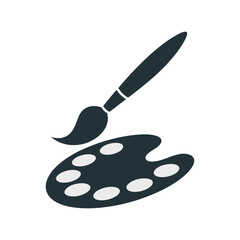 Painter palette and paint brush. icon vector on white background, artist palette design silhouette vector illustration, Flat illustrations of painting palettes, Palette with brushes Vector, Palette