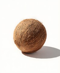 Isolated Coconut on White Background with Bright Light and Shadows