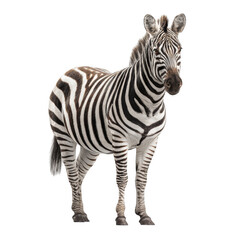 Fototapeta premium Realistic Zebra Standing Isolated on a White Background for Creative Projects and Stock Photo Needs