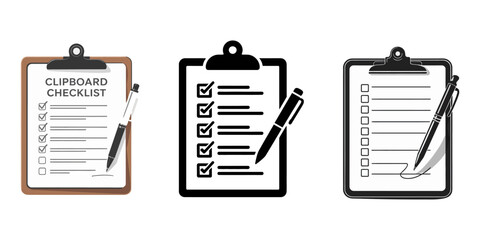 Clipboard and Pen Icon Flat Graphic Design, Checklist with check marks and pen. Filling checklist in notebook. Survey, quiz, to-do list or deal concept. Vector illustration in flat style, Checklist