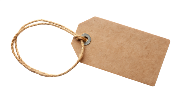 Craft paper tag with twine key ring isolated on white background, png, ai generated.