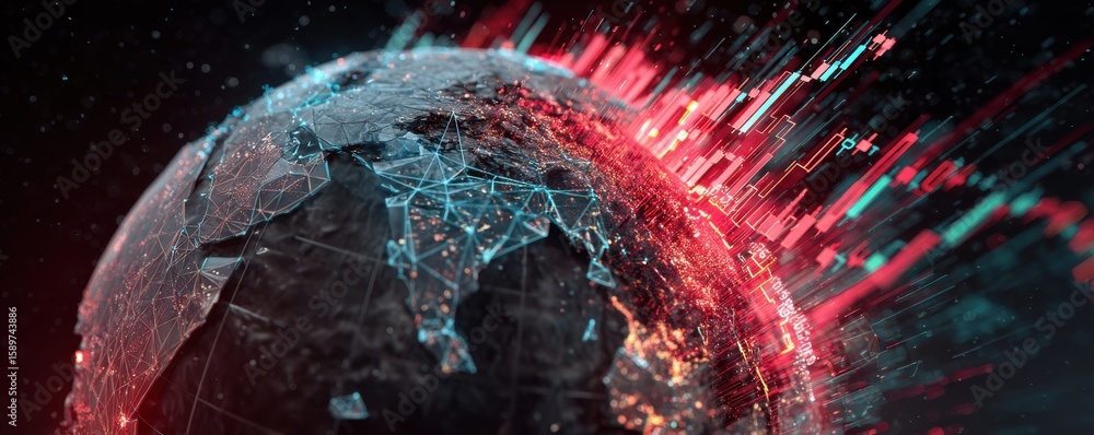 Poster digital globe with data visualization and technological features