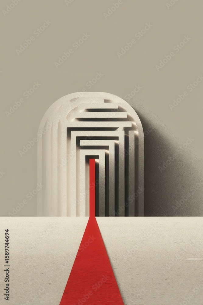 Poster abstract representation of a maze with red arrow leading forward