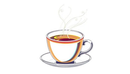 Obraz premium Continuous line drawing of a steaming cup of coffee or tea , elegant, cozy