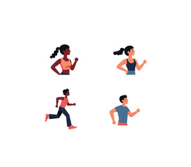 Depiction of four individuals engaged in running and jogging activities
