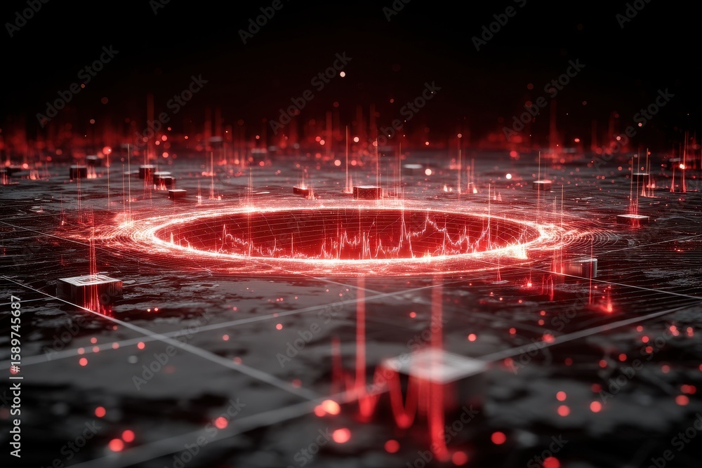 Sticker futuristic digital grid landscape with abstract energy data visualization