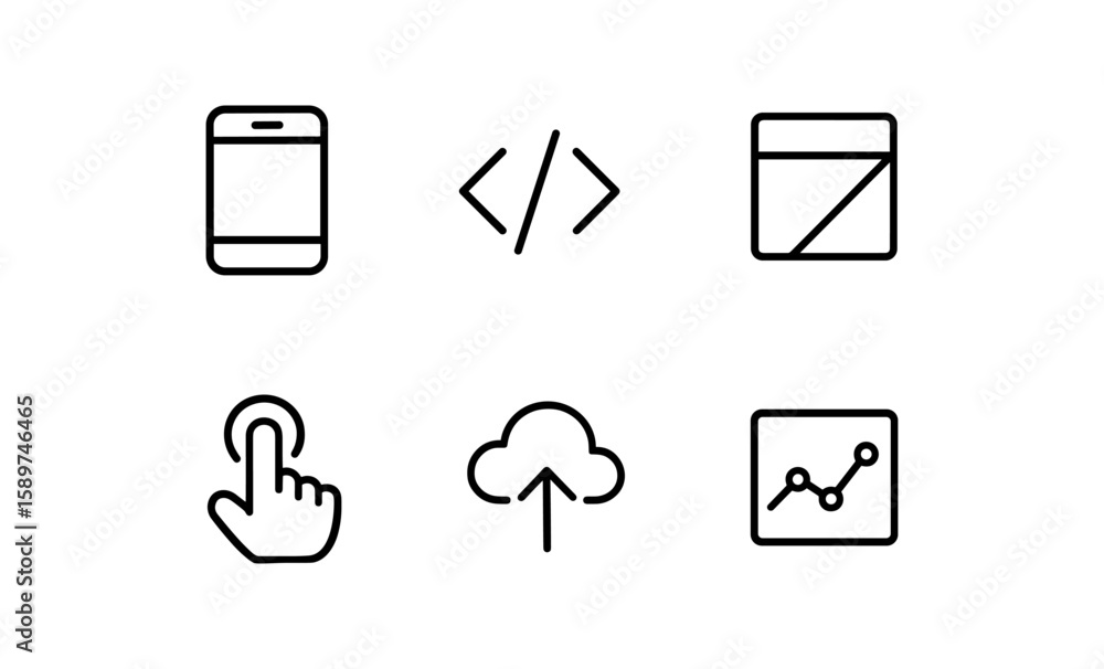 Aufkleber minimalist technology icons for app development and data analysis