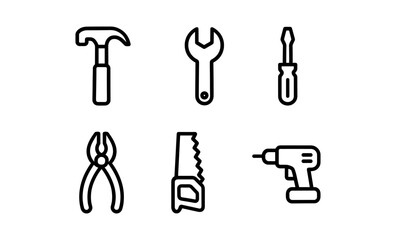 Hand tools set in minimalist linear style for diy and repair