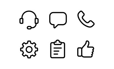 Minimalist customer support and communication icon set in black and white