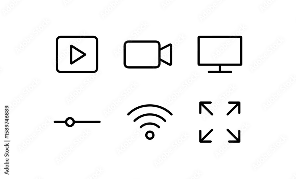 Poster minimalist media control icons set for video and streaming apps
