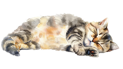 Sleeping tabby cat in a cozy position on a soft surface, radiating calmness and comfort during the day