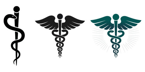 Medical symbol silhouette vector, Emergency Services Star With Rod Of Aesculapius Illustration - VECTOR, Black caduceus medical symbol with wings silhouette vector illustration, Black vector