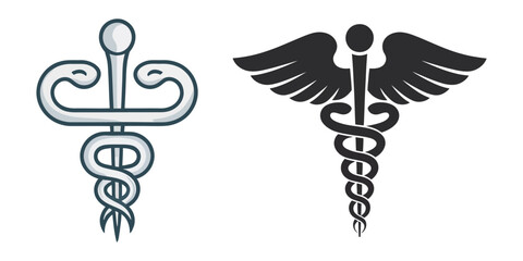 Medical symbol silhouette vector, Emergency Services Star With Rod Of Aesculapius Illustration - VECTOR, Black caduceus medical symbol with wings silhouette vector illustration, Black vector