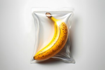 A fresh, ripe banana is preserved in airtight packaging, highlighting food preservation methods