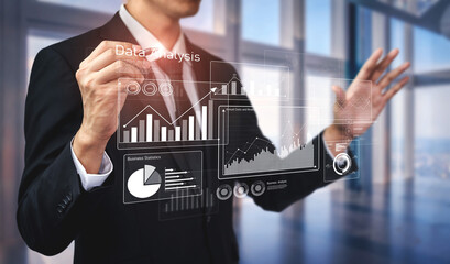 Business data analysis dashboard showing charts, statistics, and performance metrics for...