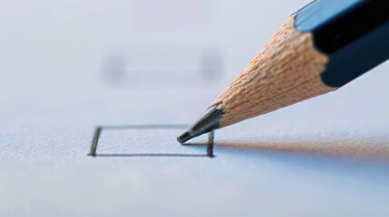 Pencil tip drawing a square on a textured paper surface