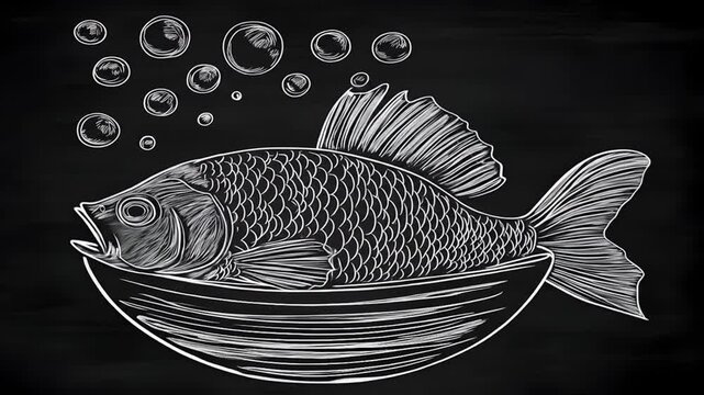 Fish in a dish, hand-drawn style