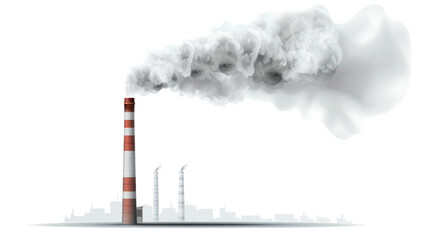A tall red and white striped chimney emits thick smoke, creating a noticeable contrast on transparent background. This industrial structure signifies manufacturing activity and pollution.