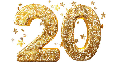 Celebrating twenty years of success with golden decorations and star-themed embellishments on display