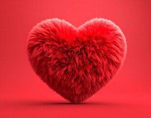 Fluffy red heart on a red background