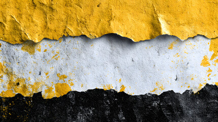 Old white, black and yellow ripped torn grunge posters backgrounds creased crumpled paper backdrop surface placard empty space for text