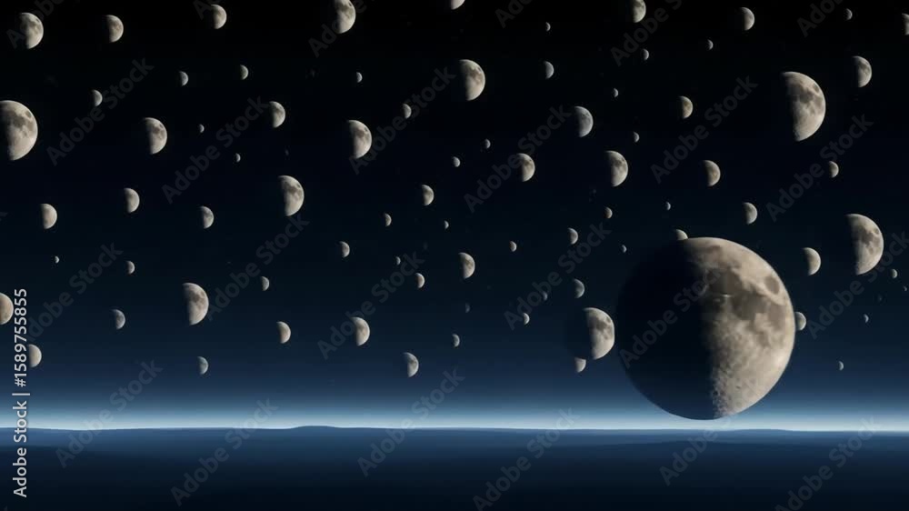 Poster many moons above a dark planet - a mesmerizing view of numerous moons of varying sizes scattered acr