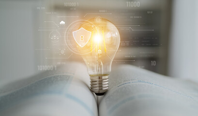 Cyber security interface with biometric and AI-powered protection system. Cyber security secures...