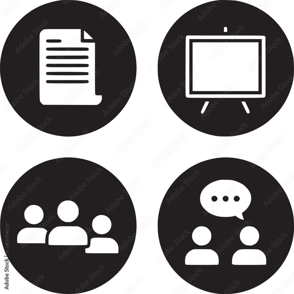 Poster business meeting presentation document team discussion vector icon design for company branding and w