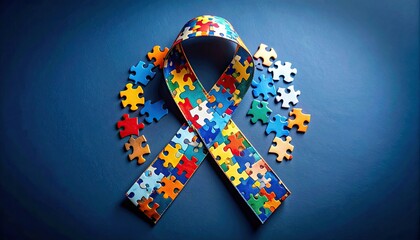 Awareness ribbon made of colorful puzzle pieces