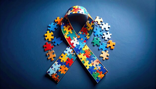 Awareness ribbon made of colorful puzzle pieces