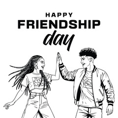 Happy Friendship Day Celebration with Joyful Young Friends Unity Community and Shared silhouette