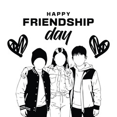 Happy Friendship Day Illustration Three Best Friends Silhouette Art Outlines Graphic Drawing