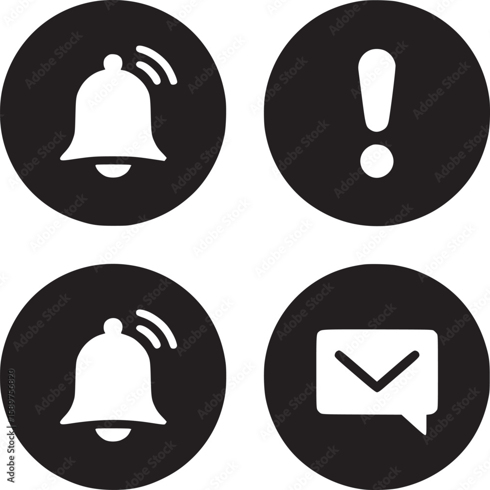 Poster notification bell icon set alert message email warning vector ui design for web and mobile apps
