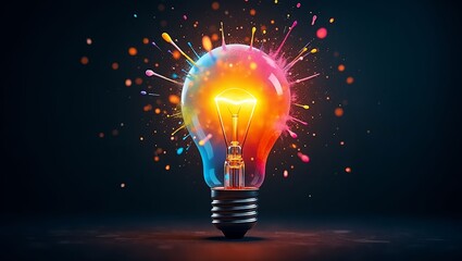 Radiant Light Bulb Bursting with Neon Color Splashes